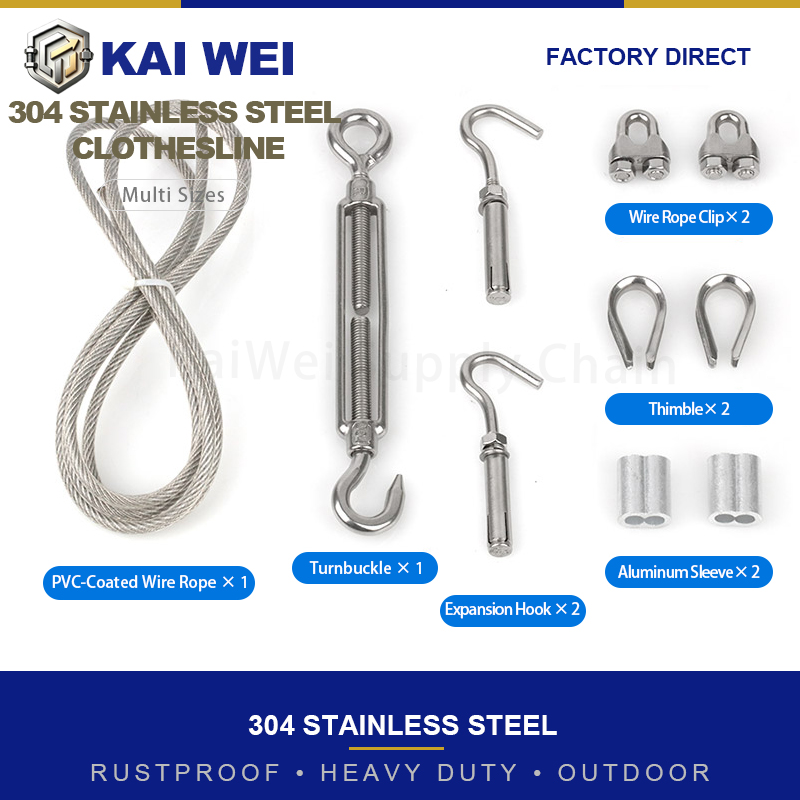 String Tension Clip - KAIWEI PVC-gecoate 304 roestvrijstalen draadkabelset met